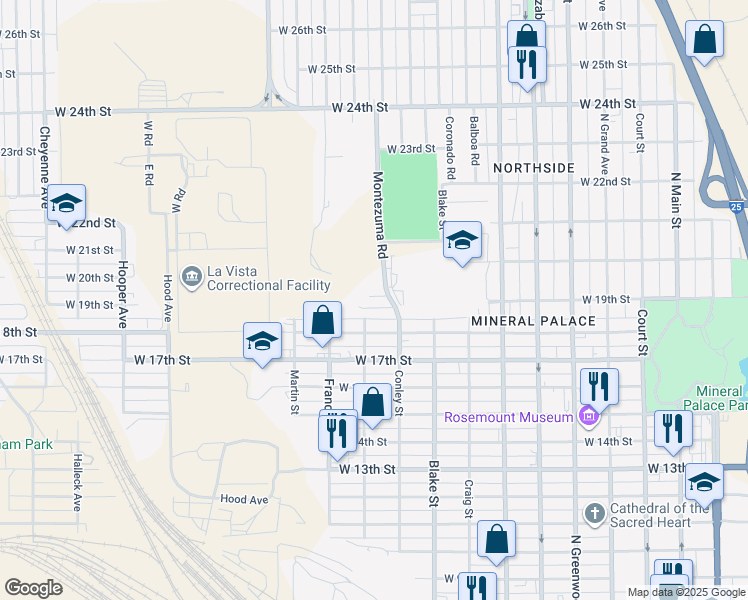 map of restaurants, bars, coffee shops, grocery stores, and more near 1015 West 19th Street in Pueblo