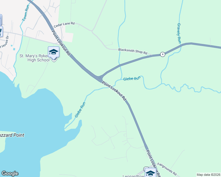 map of restaurants, bars, coffee shops, grocery stores, and more near 24511 Point Lookout Road in Leonardtown