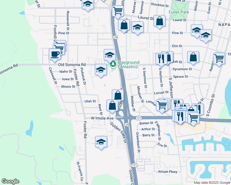 map of restaurants, bars, coffee shops, grocery stores, and more near 2402 Colina Court in Napa
