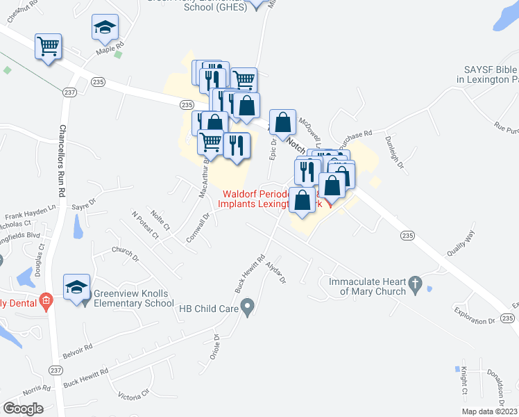 map of restaurants, bars, coffee shops, grocery stores, and more near 22525 Chickadee Circle in Lexington Park
