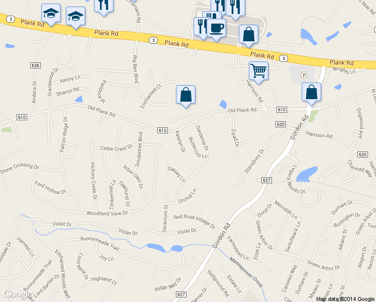 map of restaurants, bars, coffee shops, grocery stores, and more near 11903 Katelyn Drive in Fredericksburg