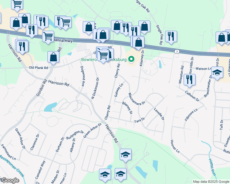 map of restaurants, bars, coffee shops, grocery stores, and more near 816 Galway Lane in Fredericksburg