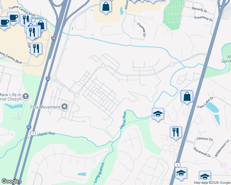 map of restaurants, bars, coffee shops, grocery stores, and more near 1112 Hearthstone Drive in Fredericksburg