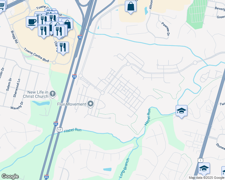 map of restaurants, bars, coffee shops, grocery stores, and more near 1205 Patrick Street in Fredericksburg