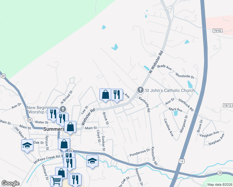 map of restaurants, bars, coffee shops, grocery stores, and more near 2 Charles St in Summersville