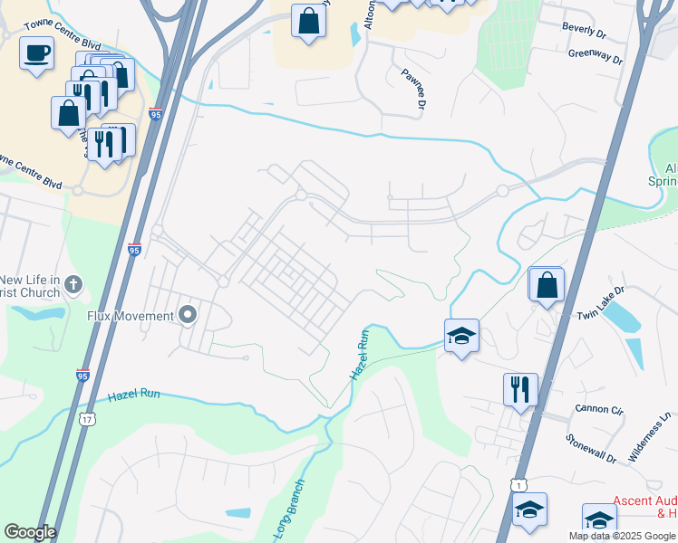 map of restaurants, bars, coffee shops, grocery stores, and more near 1112 Hearthstone Drive in Fredericksburg