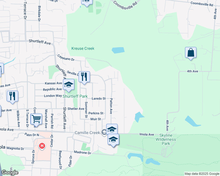 map of restaurants, bars, coffee shops, grocery stores, and more near 2060 Seville Drive in Napa