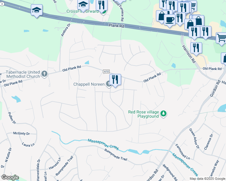 map of restaurants, bars, coffee shops, grocery stores, and more near 12001 Arbor Glen Drive in Fredericksburg