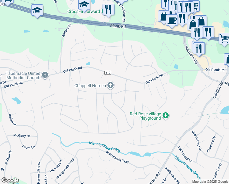 map of restaurants, bars, coffee shops, grocery stores, and more near 12001 Arbor Glen Drive in Fredericksburg