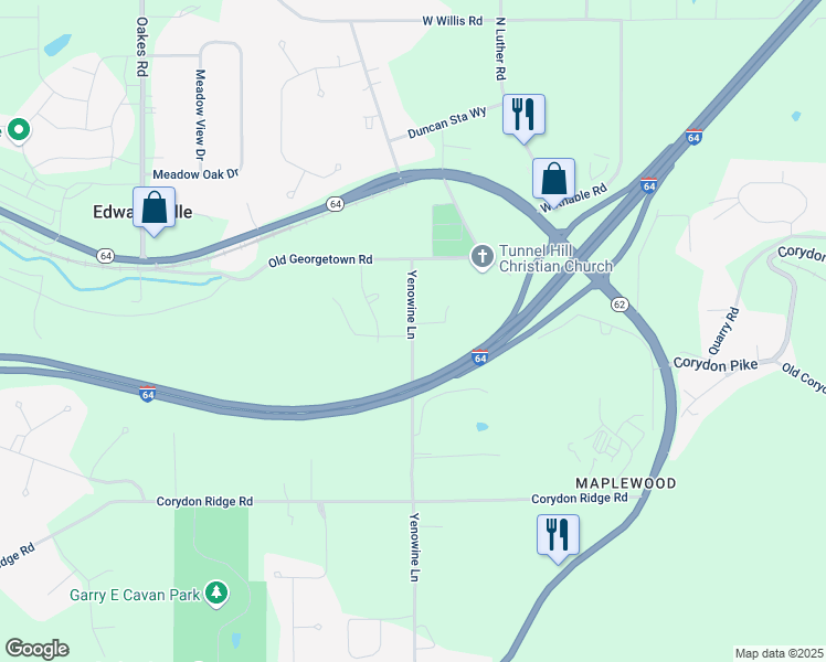 map of restaurants, bars, coffee shops, grocery stores, and more near 1-265 Yenowine Ln in Georgetown