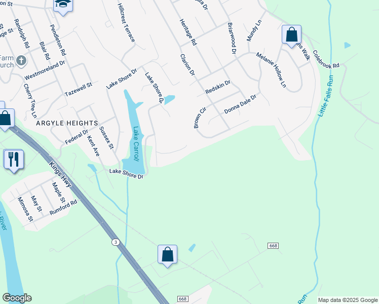 map of restaurants, bars, coffee shops, grocery stores, and more near 113 Carroll Circle in Fredericksburg