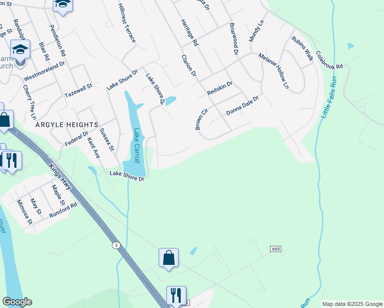 map of restaurants, bars, coffee shops, grocery stores, and more near 113 Carroll Circle in Fredericksburg