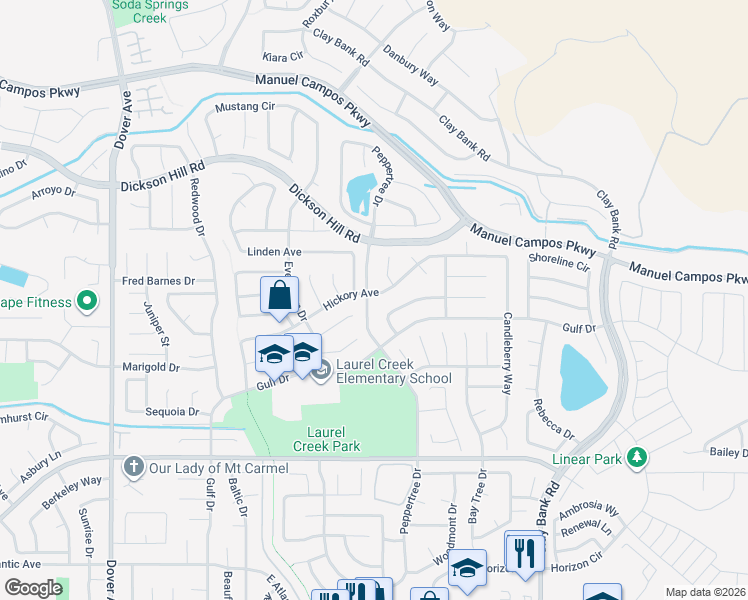 map of restaurants, bars, coffee shops, grocery stores, and more near 2998 Peppertree Drive in Fairfield