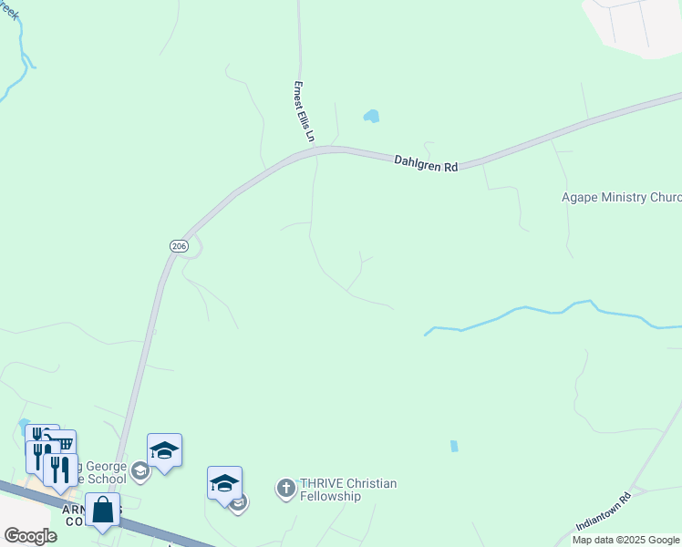 map of restaurants, bars, coffee shops, grocery stores, and more near 9239 Carriage Lane in King George