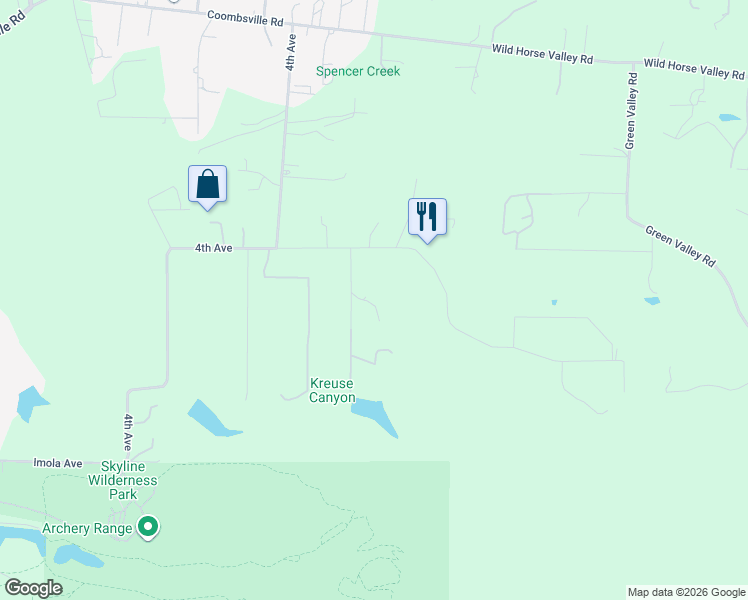 map of restaurants, bars, coffee shops, grocery stores, and more near 40 Kreuse Canyon Road in Napa
