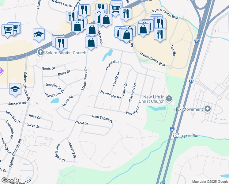 map of restaurants, bars, coffee shops, grocery stores, and more near 807 Lincoln Drive in Fredericksburg