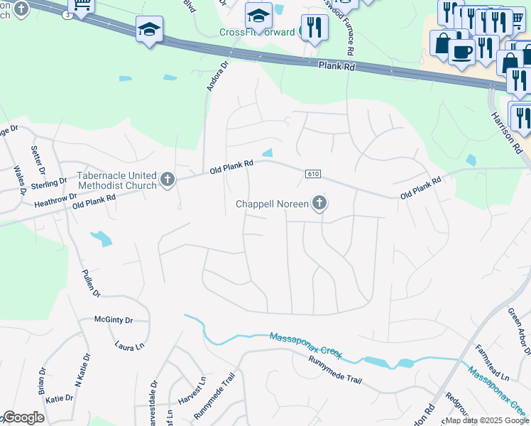 map of restaurants, bars, coffee shops, grocery stores, and more near 7303 Sunset Ridge Court in Fredericksburg