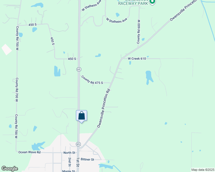 map of restaurants, bars, coffee shops, grocery stores, and more near County Road 525 South in Owensville