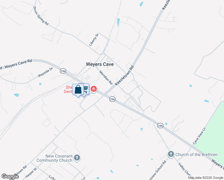 map of restaurants, bars, coffee shops, grocery stores, and more near 223 Houff Road in Weyers Cave