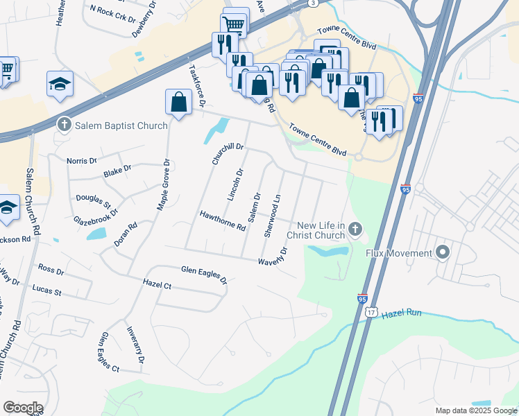 map of restaurants, bars, coffee shops, grocery stores, and more near 3327 Somerset Lane in Fredericksburg