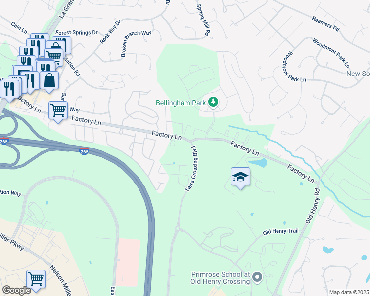 map of restaurants, bars, coffee shops, grocery stores, and more near 13645 Elanna Ave in Louisville