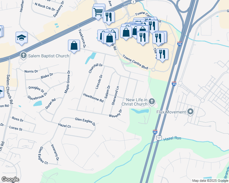 map of restaurants, bars, coffee shops, grocery stores, and more near 804 Sherwood Lane in Fredericksburg