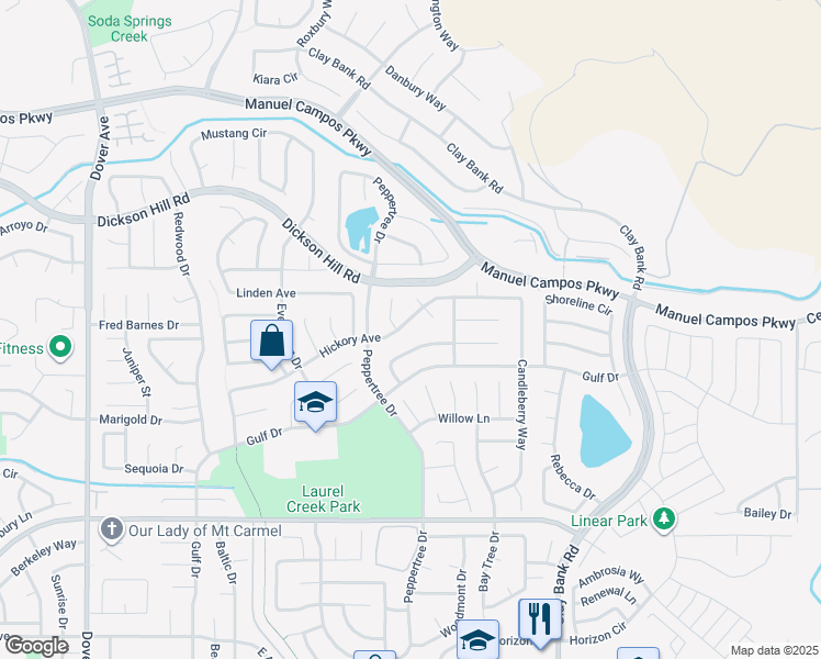 map of restaurants, bars, coffee shops, grocery stores, and more near 3016 Beechwood Court in Fairfield