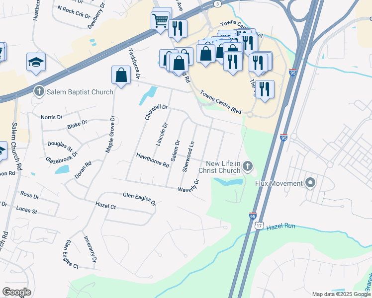 map of restaurants, bars, coffee shops, grocery stores, and more near 804 Sherwood Lane in Fredericksburg