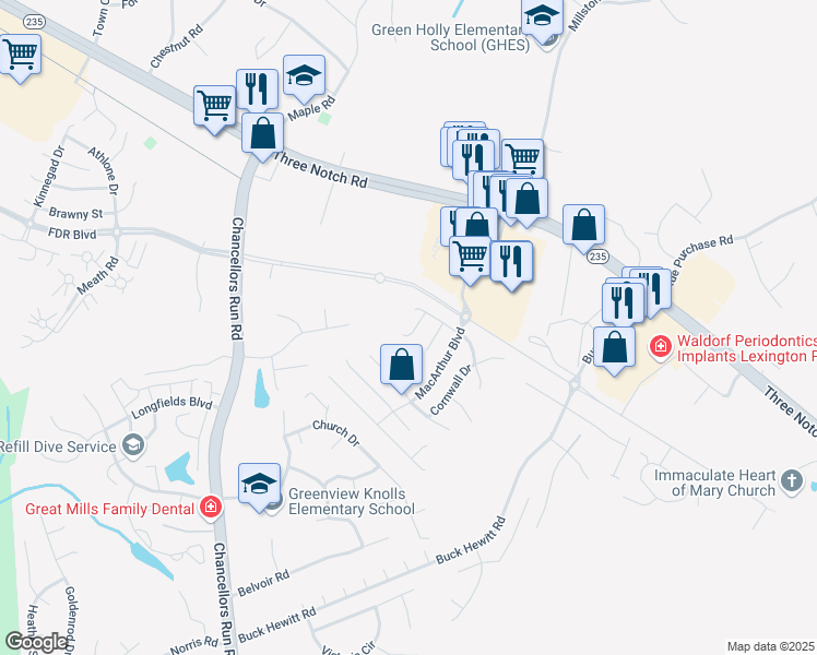 map of restaurants, bars, coffee shops, grocery stores, and more near 22505 Armsworthy Court in California
