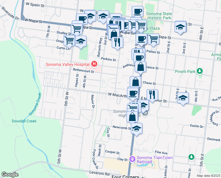 map of restaurants, bars, coffee shops, grocery stores, and more near 863 2nd Street West in Sonoma