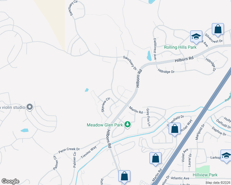 map of restaurants, bars, coffee shops, grocery stores, and more near 2421 Wolf Glen Place in Fairfield