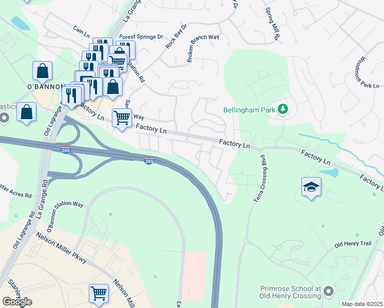 map of restaurants, bars, coffee shops, grocery stores, and more near 13516 Skywatch Lane in Louisville