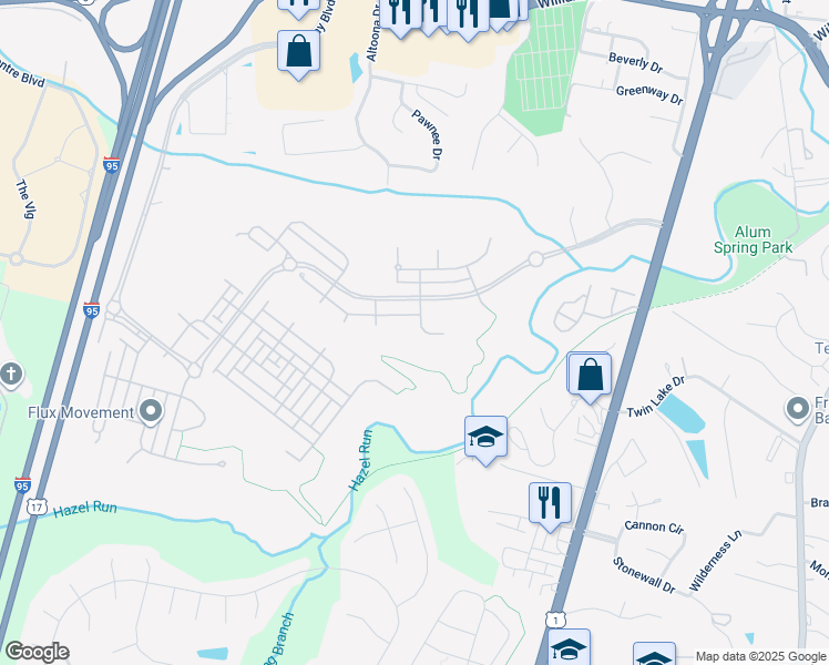 map of restaurants, bars, coffee shops, grocery stores, and more near 1014 Everett Court in Fredericksburg