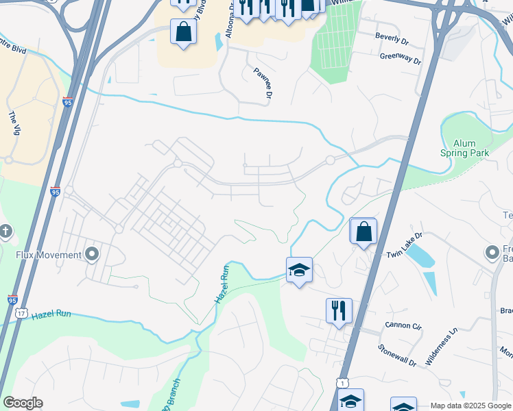 map of restaurants, bars, coffee shops, grocery stores, and more near 1014 Everett Court in Fredericksburg