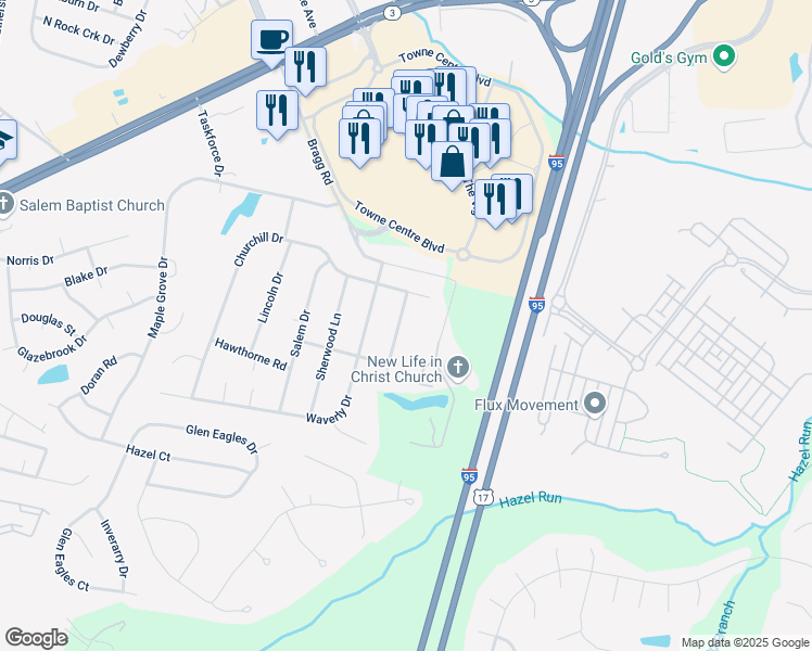 map of restaurants, bars, coffee shops, grocery stores, and more near 817 Barkley Drive in Fredericksburg