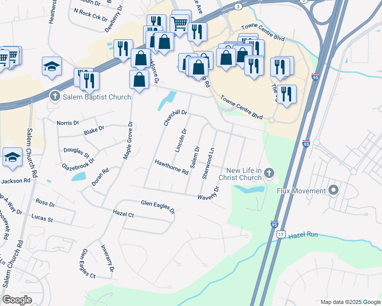 map of restaurants, bars, coffee shops, grocery stores, and more near 816 Salem Drive in Fredericksburg
