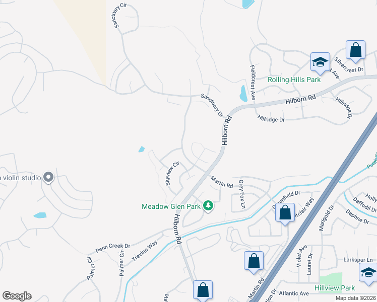 map of restaurants, bars, coffee shops, grocery stores, and more near 2421 Wolf Glen Place in Fairfield