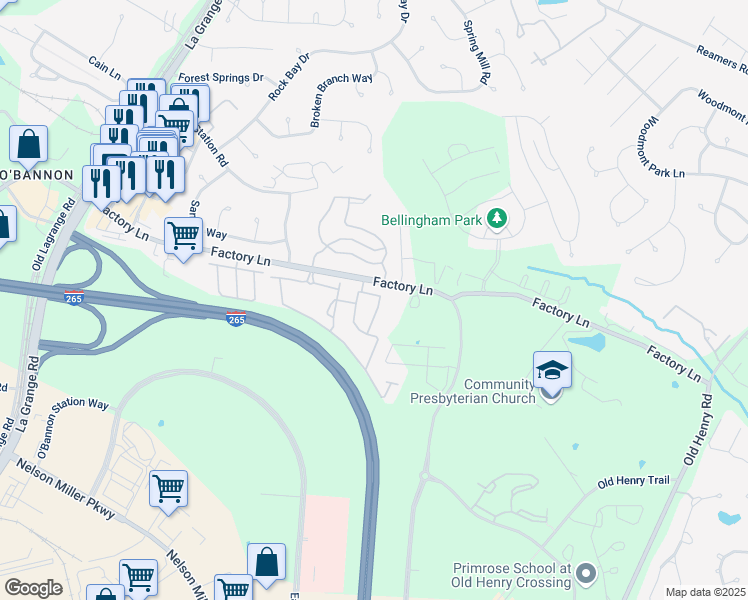 map of restaurants, bars, coffee shops, grocery stores, and more near 13604 Surefire Lane in Louisville