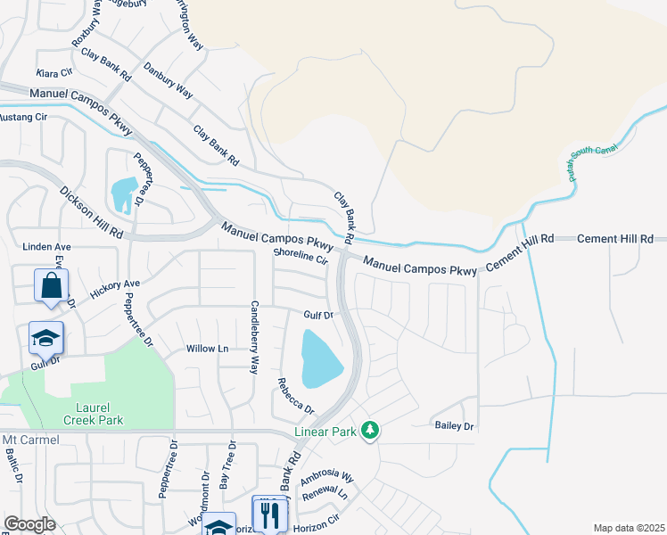 map of restaurants, bars, coffee shops, grocery stores, and more near 2978 Shoreline Circle in Fairfield