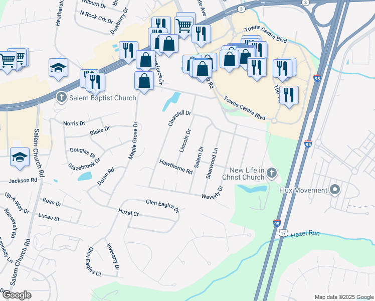 map of restaurants, bars, coffee shops, grocery stores, and more near 815 Lincoln Drive in Fredericksburg