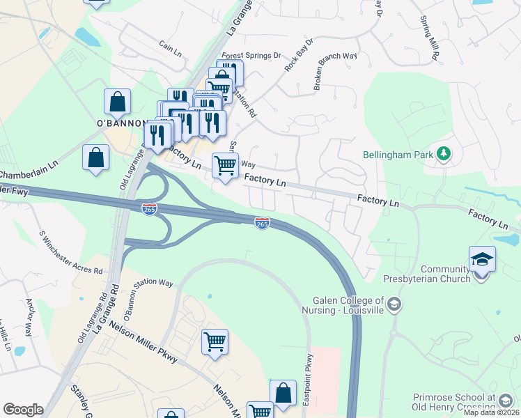 map of restaurants, bars, coffee shops, grocery stores, and more near 3401 Pinnacle Gardens Drive in Louisville