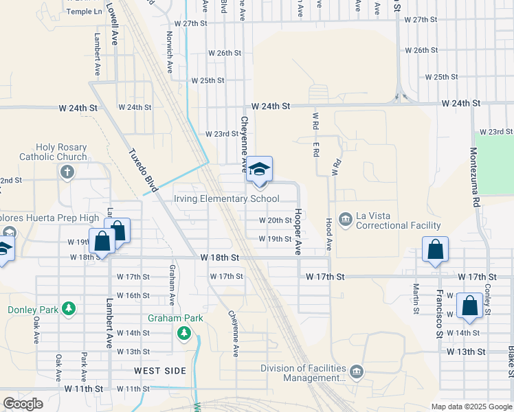 map of restaurants, bars, coffee shops, grocery stores, and more near 1712 West 21st Street in Pueblo