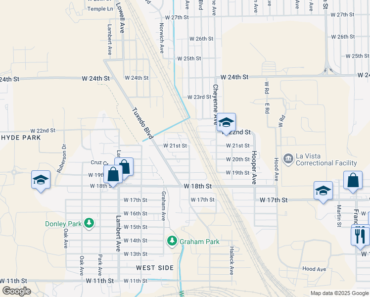 map of restaurants, bars, coffee shops, grocery stores, and more near 1906 West 21st Street in Pueblo