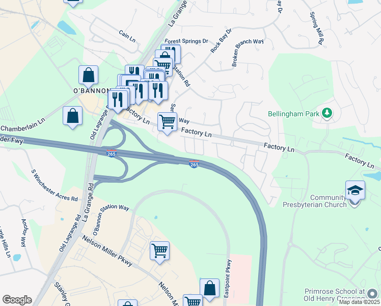 map of restaurants, bars, coffee shops, grocery stores, and more near 3401 Pinnacle Gardens Drive in Louisville