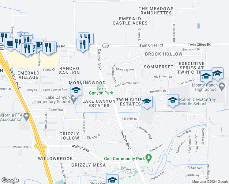map of restaurants, bars, coffee shops, grocery stores, and more near 911 Courtenay Court in Galt