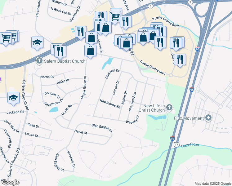map of restaurants, bars, coffee shops, grocery stores, and more near 815 Lincoln Drive in Fredericksburg
