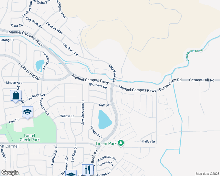 map of restaurants, bars, coffee shops, grocery stores, and more near 2978 Shoreline Circle in Fairfield