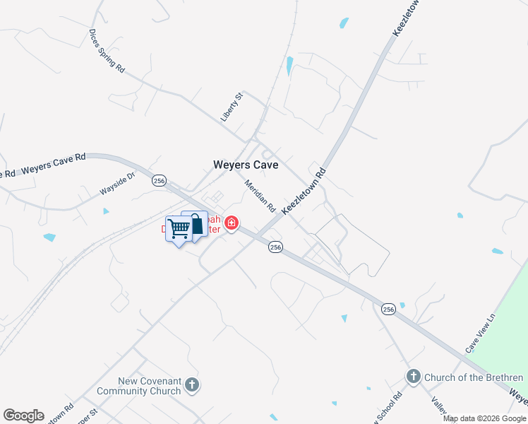 map of restaurants, bars, coffee shops, grocery stores, and more near 223 Houff Road in Weyers Cave