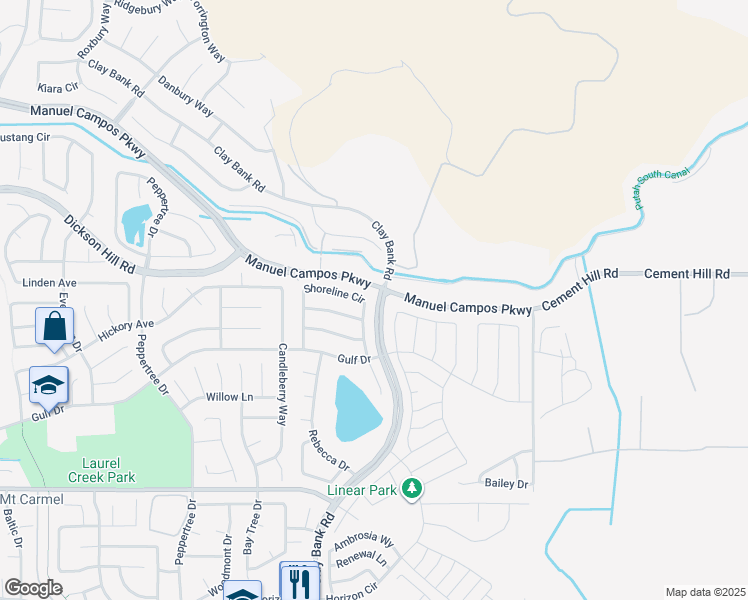 map of restaurants, bars, coffee shops, grocery stores, and more near 2978 Shoreline Circle in Fairfield