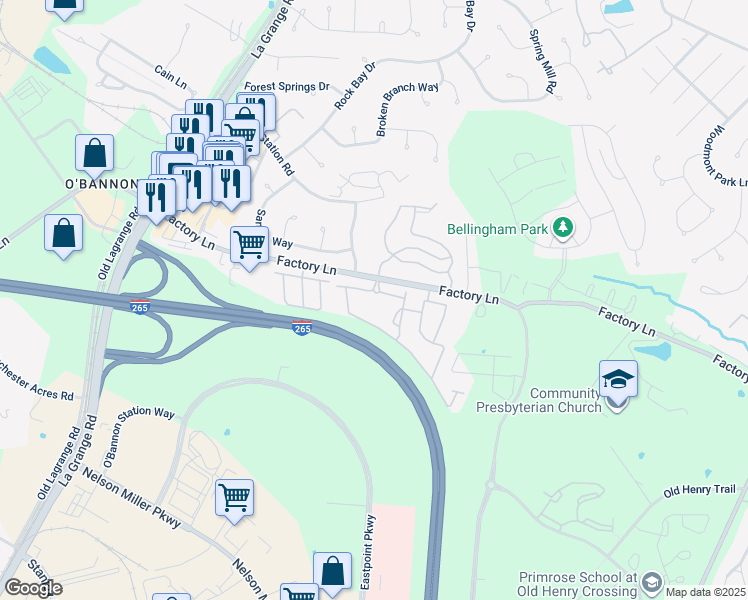 map of restaurants, bars, coffee shops, grocery stores, and more near 13516 Skywatch Lane in Louisville
